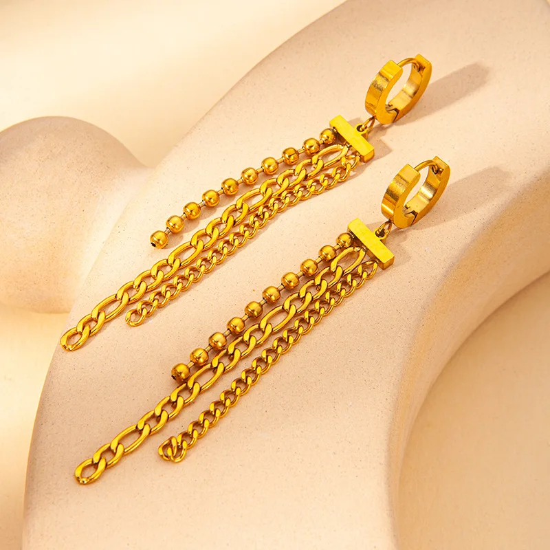 New Arrive18k Gold Color Long Tassel Titanium Steel Women