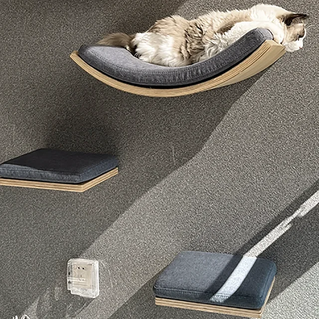 Wall Mounted Cat Tree Wooden Shelves Scratching Posts Climbing Cat tower Hammock With Solid Floating Perches Steps and Ladder 5