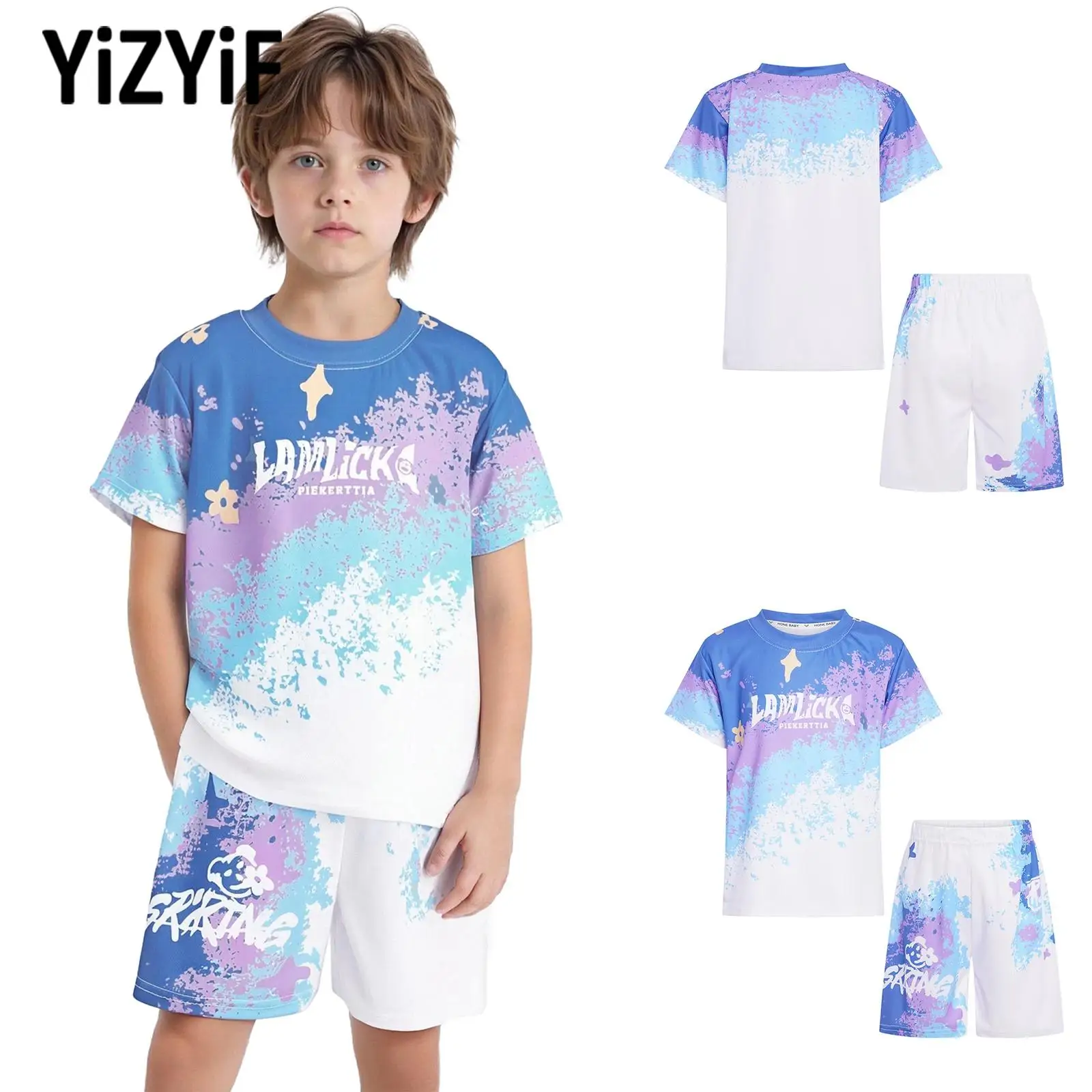 أزياء التدرج الرياضية مجموعة للأطفال الأولاد التجفيف السريع تي شيرتات قصيرة الاكمام + السراويل ملابس رياضية كرة السلة أزياء كرة القدم