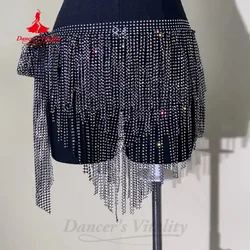 Women's Full Diamond Belly Dancing Hip Scarf with Triangle Tassel - One Size (Black)
