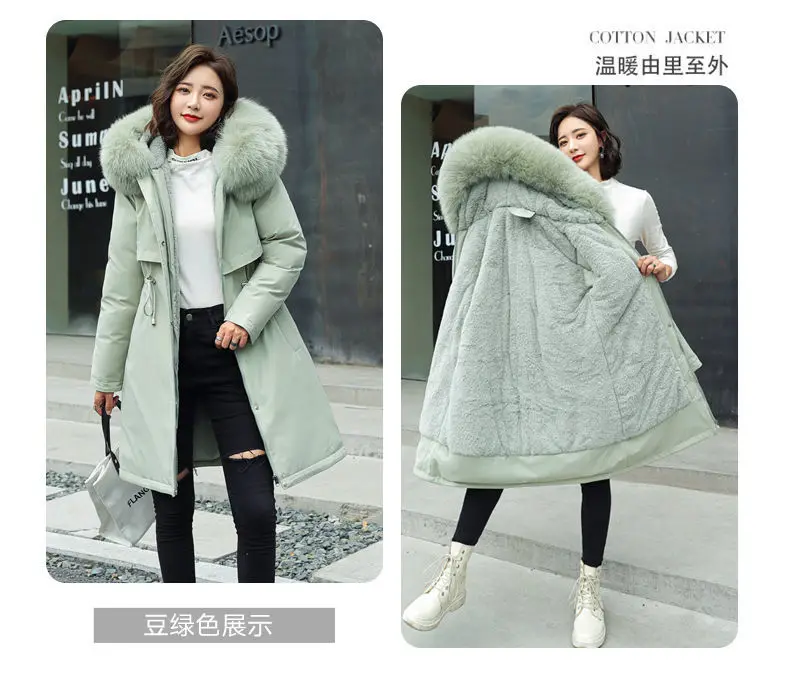 Fur Lining Mujer Coat 2025 New Winter Thick Warm Down Padded Jacket Women's Plus Velet Cotton Coat Winter Hooded Loose Parkas