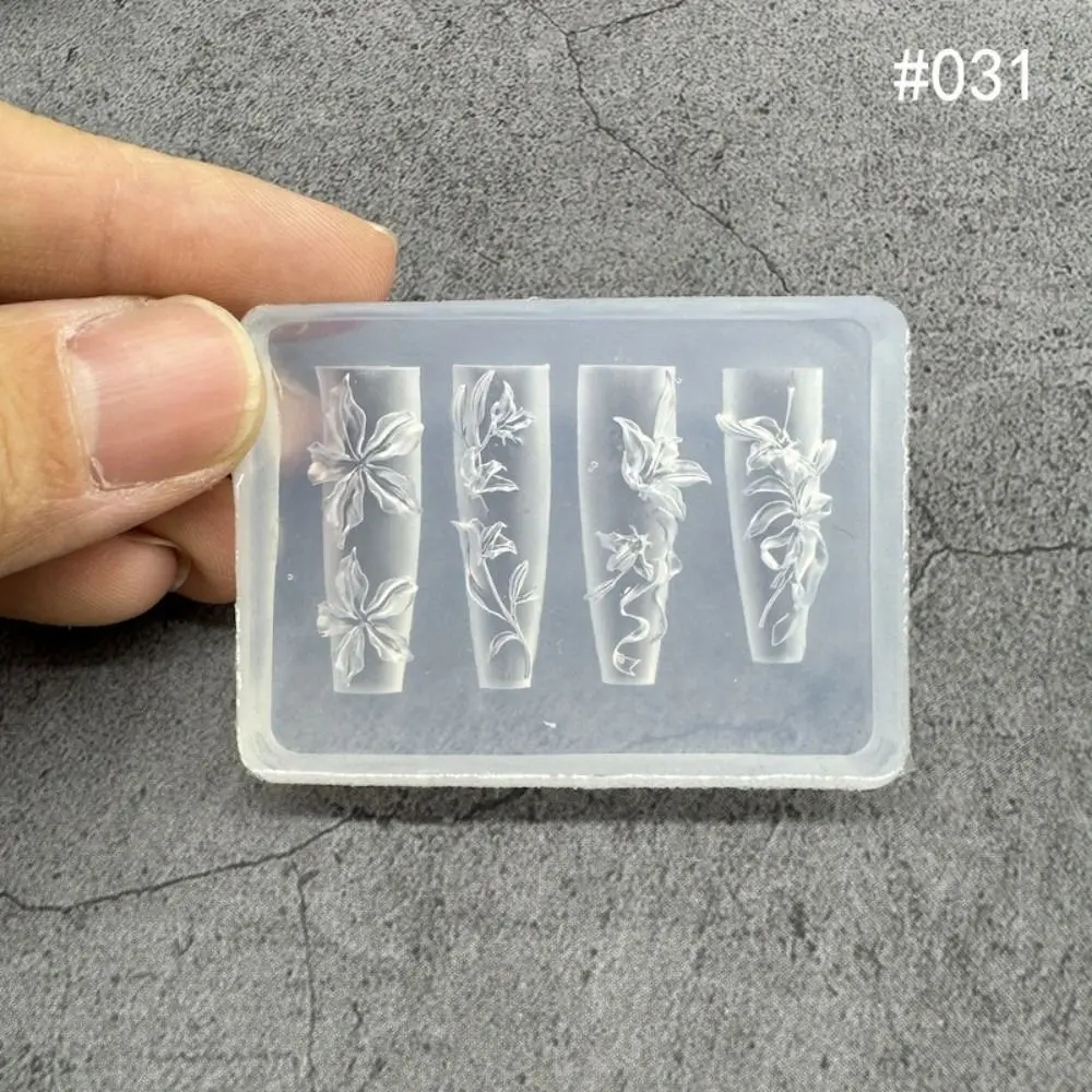 New High Transparent Nailart Mold 3D Carving Lily Flower Silicone Template with Box Butterfly Tulip Nail Art Molds for Salon Use