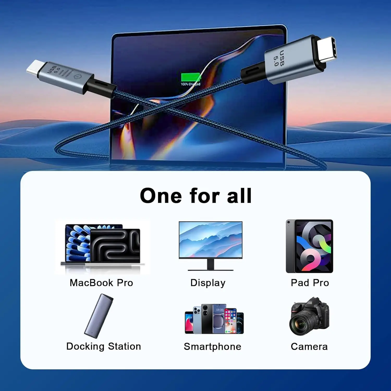 새로운 USB 5.0 케이블 80Gbps 240W 16K/60Hz 비디오, 썬더볼트 5 타입 C 고속 충전, 아이폰 17, 맥북 프로, 아이패드용