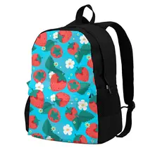 

Fresh Strawberry Backpacks blue background Big Kawaii Polyester Backpack Workout Tourist Bags