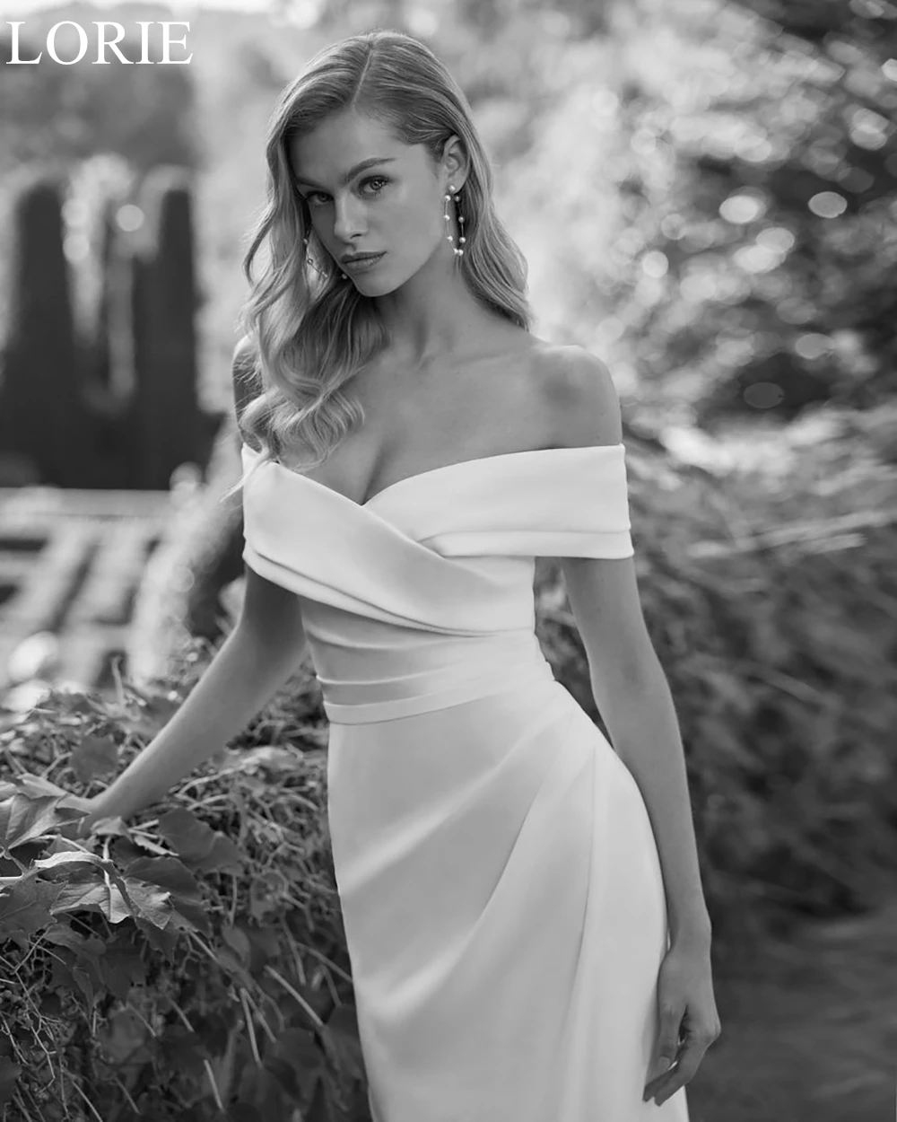 LORIE Elegant Ivory Wedding Dresses Off Shoulder Mermaid Draped Simple Bride Prom Gown 2024 Bridal Gowns Vestidos De Novia 3