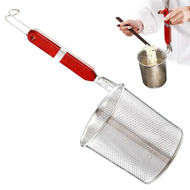 

Noodle Strainer with Handle | Stainless Steel Pasta Basket with Wooden Handle | Food Dumpling Noodle Strainer Fine Mesh Skimmer