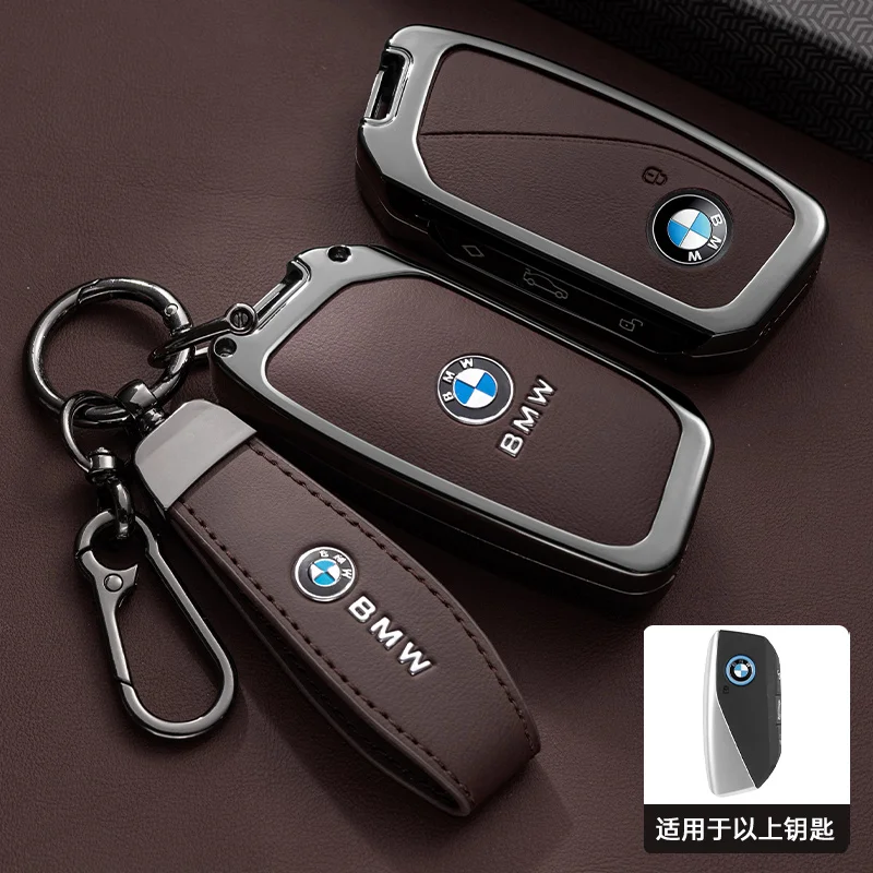 BMW 7 시리즈 G70 G09 XM U06 G81 M3 2023 i7 X7 G07 LCI iX I20 X1 U1 용 메탈 가죽 자동차 리모컨 스마트 키 케이스 커버 쉘 가방