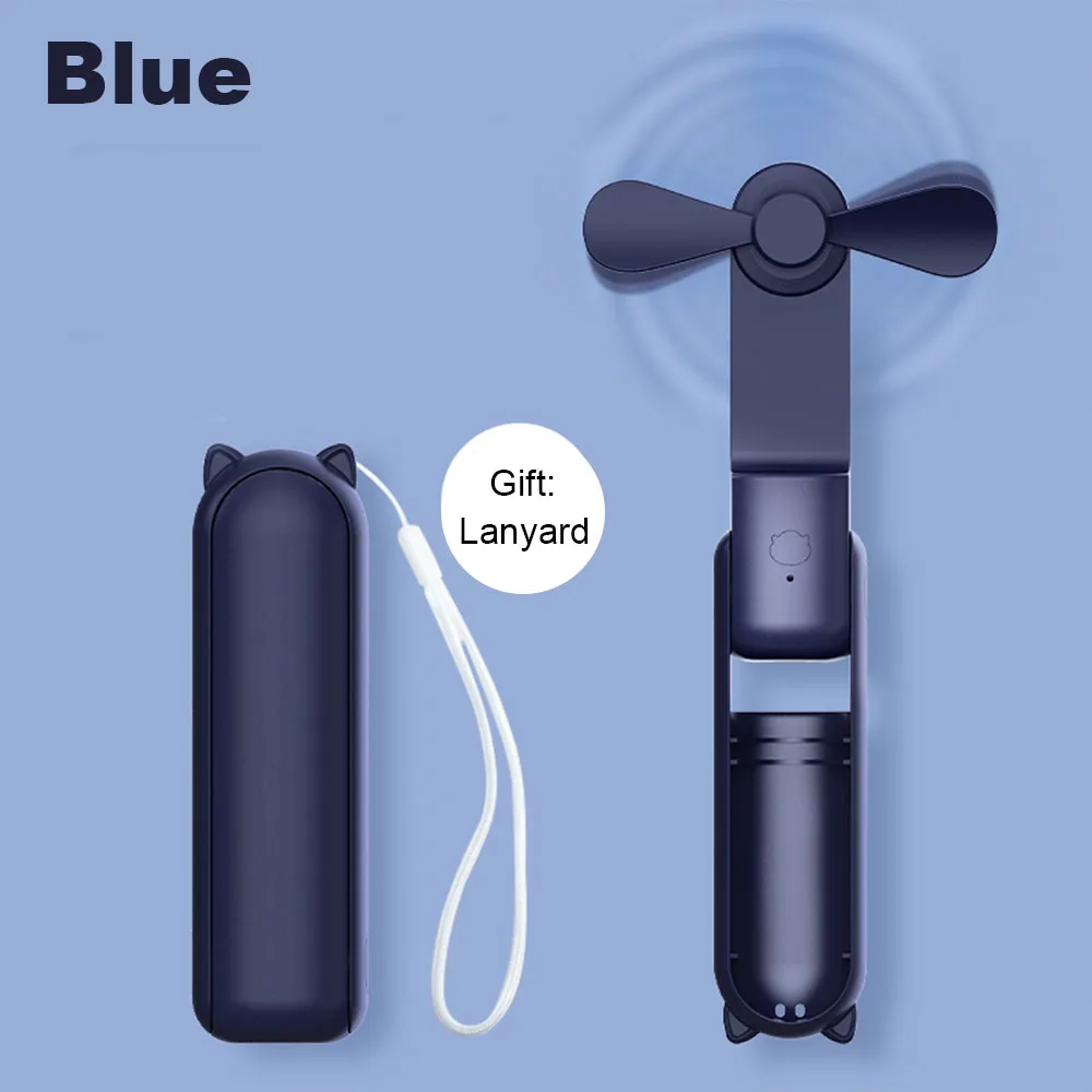 Miniventilador portátil de mano para exteriores, ventilador de bolsillo pequeño plegable, recargable por USB, de 2000mAh, con Banco de energía práctico