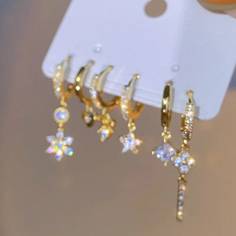 6Pcs/set Sparking Shiny Zircon Hoop Earrings for Women 2024 New Fashion Exquisite CZ Earrings Fashion Jewelry aretes