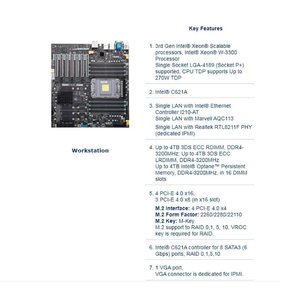 X12SPA TF For Supermicro Workstation Motherboard LGA 4189 DDR4 3rd Gen ...