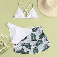 Girls Swimsuits Kids Child Girls 3 Piece Swimsuits Bathing Suit Soild Bikini Tops Underpants Print Skirt Swimwear Set купальник 2