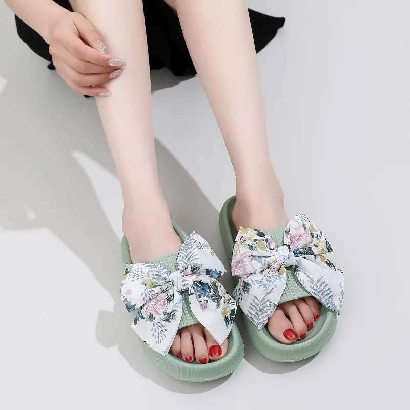 Boho Women Comfort Bow Soft Thick-Soled Cloud Slippers Travel Vacation Beach Shoes New Ladies Sandals