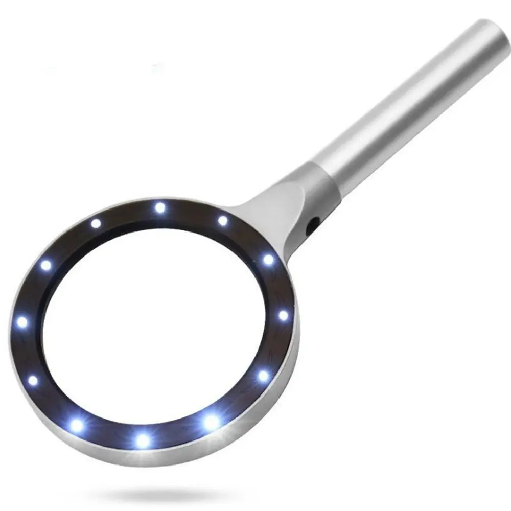 

12 LEDs Magnifying Glass Handheld with Light 20X Magnification Illuminated Magnifier Metal Handle Loupe Watch Repair