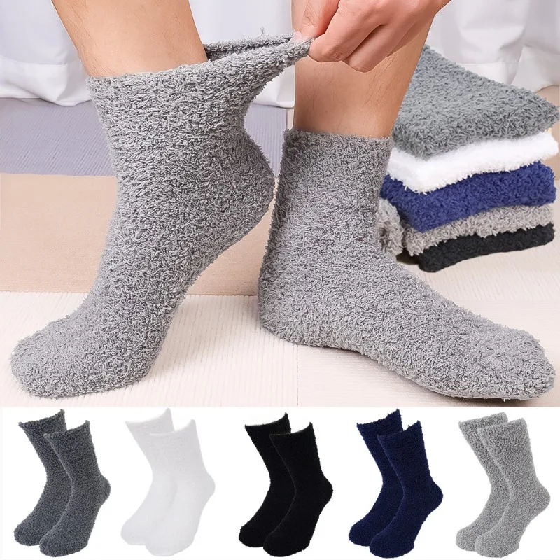 

Thicken Thermal Socks Men Winter Warm Coral Velvet Fleece Fluffy Socks Harajuku Solid Color Loose Sleep Floor Terry Fuzzy Sock