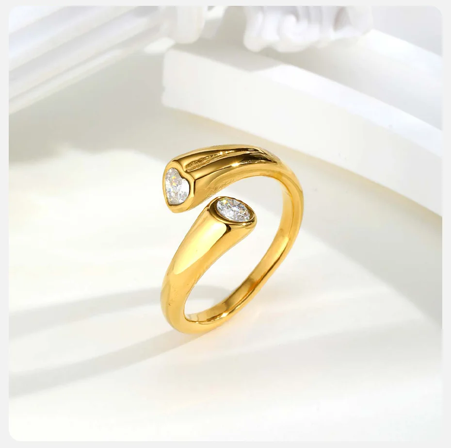 Vnox Shinny klare runde herzförmige Zirkonringe, hochwertiger 18K vergoldeter glänzender offener Ring, Hochzeitsgeschenke – Detail 5