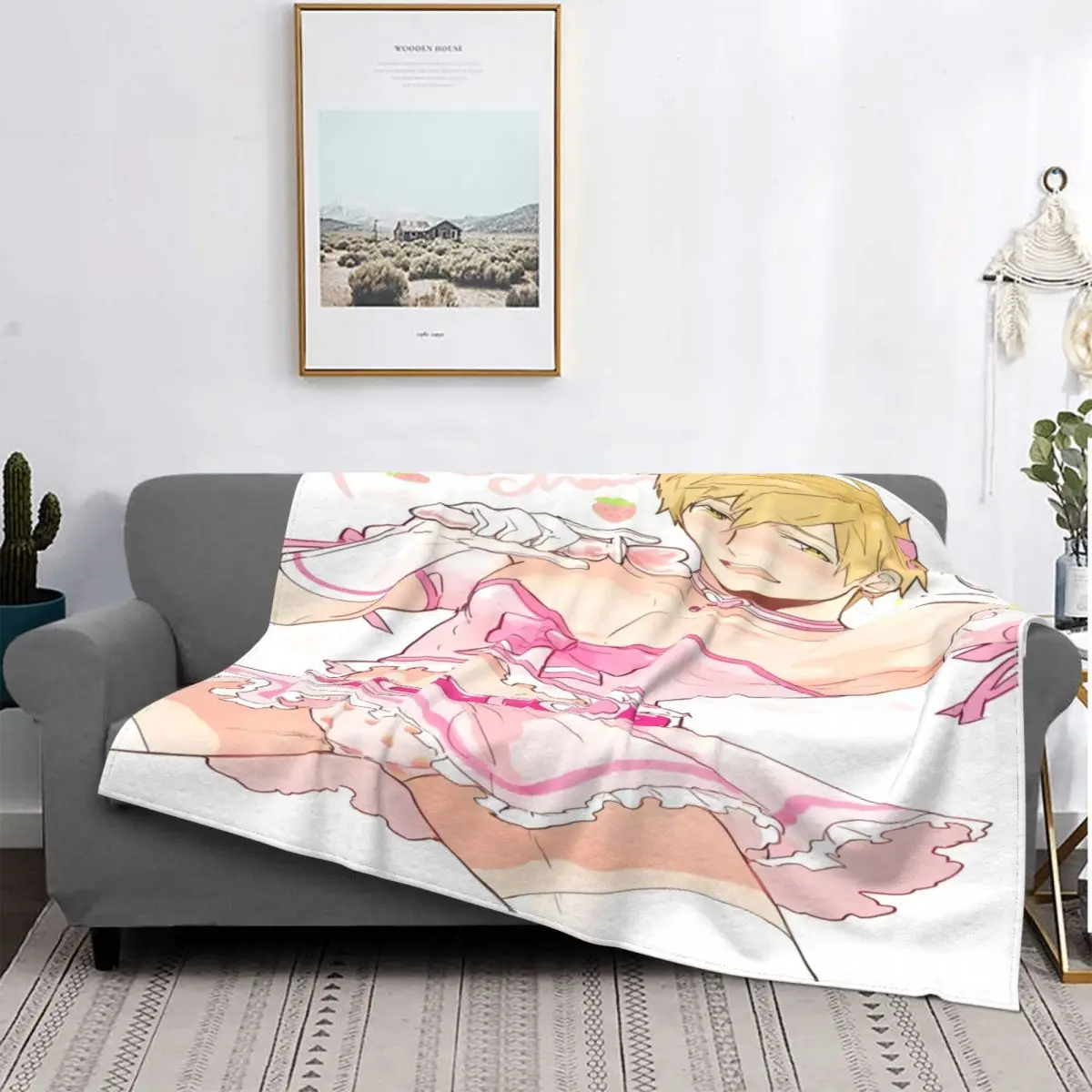 Femboy 파스텔 게이 야오이 크로스 드레싱 에어컨 담요, 소파 커버, 플란넬 소프트 스로우 담요, 침실 침구 침대보
