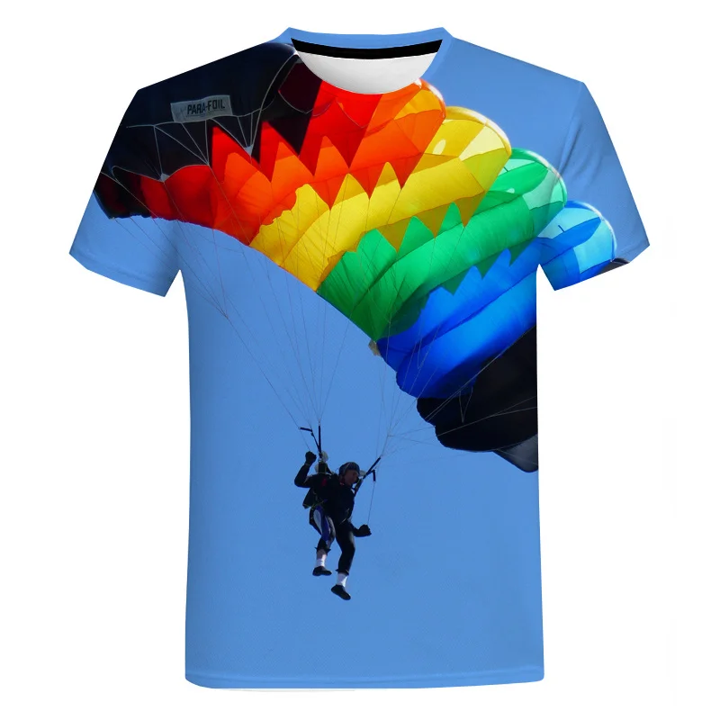 

3D Print Paragliding T Shirt For Men Harajuku O-neck Oversized Tees Extreme Sports Short Sleeves Tops Summer Street T-Shirts
