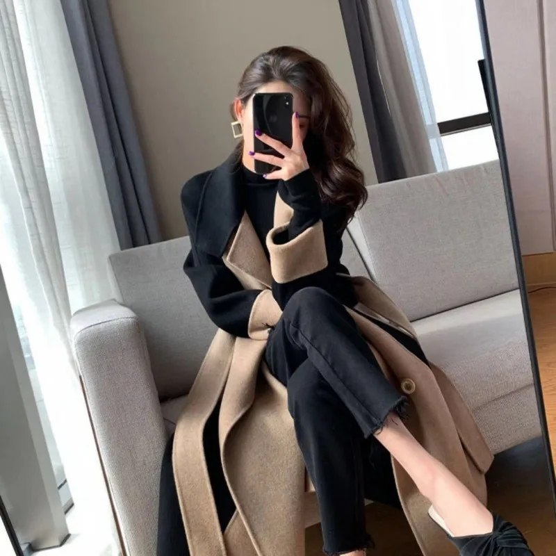Women Coats Long Sleeve Double-breasted Jackets Female Elegant Coats New Vintage 2023 Autumn Winter Fashion V -Neck Outerwear