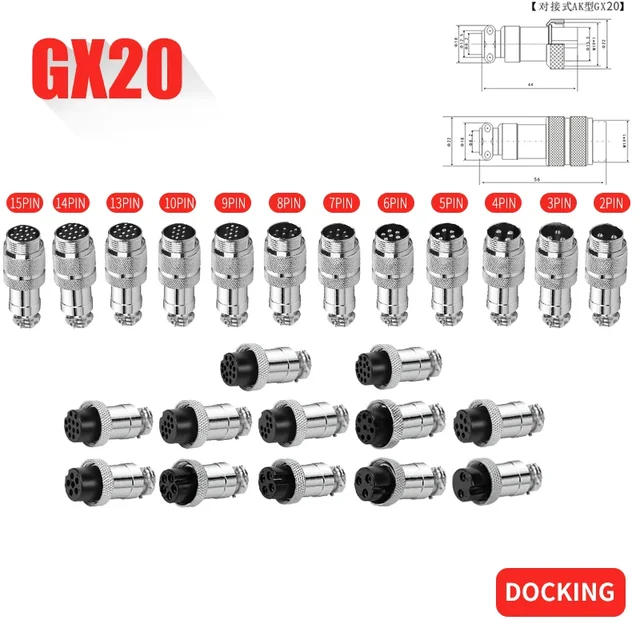 5/10/20Set GX12 GX16 GX20 2 3 4 5 6 7 8 9 10 12 14 15 Pin Male&Female Docking Aviator Aviation Plug Socket Circular Connector 7