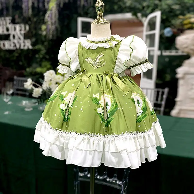 Birthday Party Lolita Sweet Dress Girls Kids Summer Green Dress Cute Princess Doll Teen For Baby Girls 2-10Y