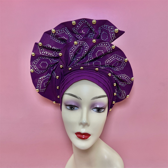 Nigerian Gele Headtie Aso Oke 2022 High Quality African Aso Oke Gele Already Made Auto Gele African Turban Cap for party