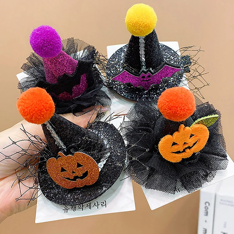 

Halloween Christmas Witch Hat Hair Duckbill Clip Flash Lamp Lace Hat Hairpin Women Girl Party Costume Ornaments Hair Accessories
