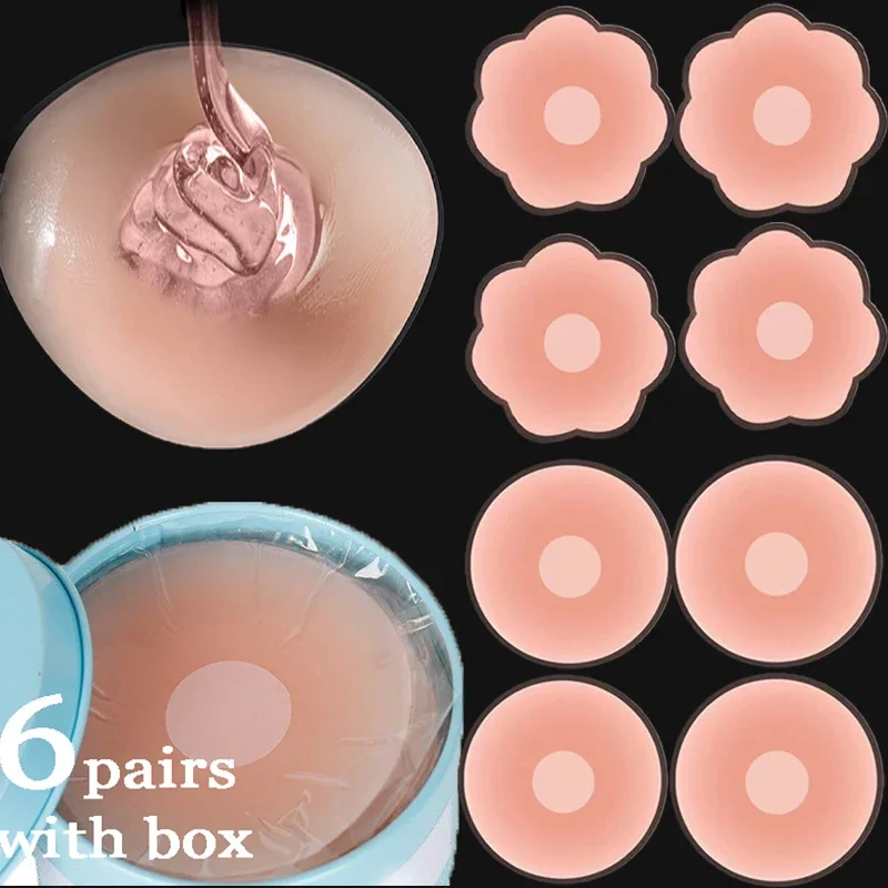 

12Pcs=6Pairs With Box Silicone Nipple Cover Women Adhesive Bra Pads Sticker Patch Strapless Lift Up Breast Pasty Lingerie Pad