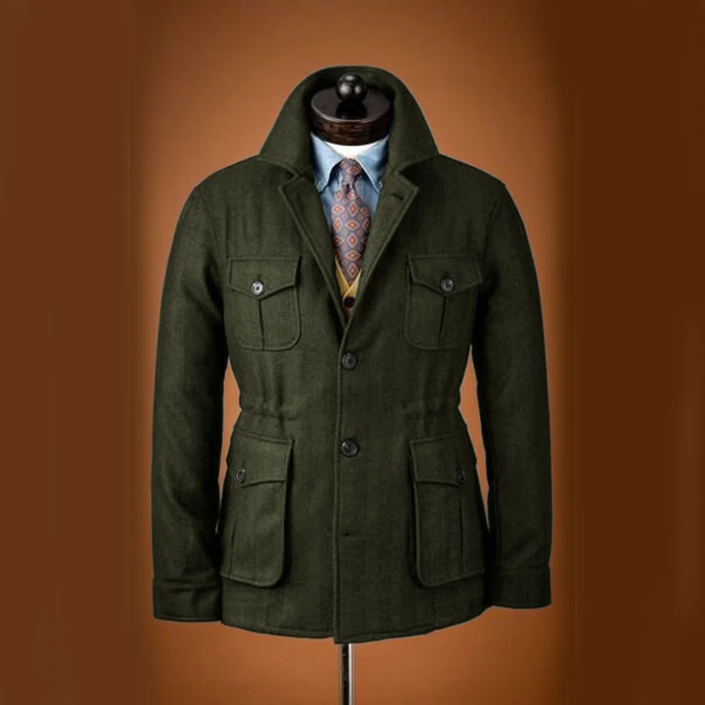 Men Suits Jackets Tweed Jacket Tuxedo Woolen Suit Single Breasted Casual Slim Fit Male Blazers Winter