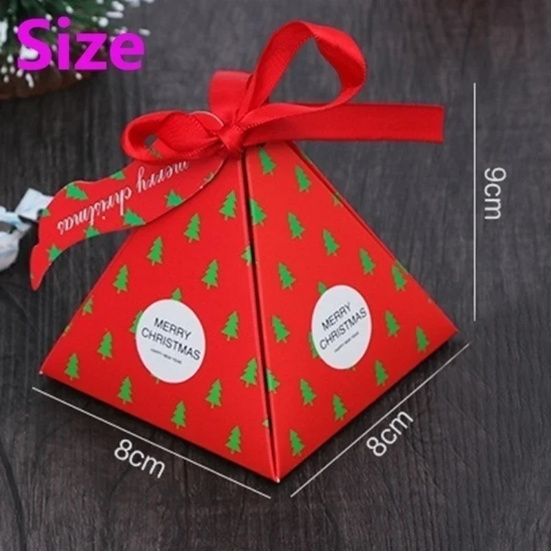 10Pcs Christmas Candy Packaging Box Santa Claus Reindeer Triangle Gift Box Merry Christmas Labeled Kraft Paper Box Party Supplie