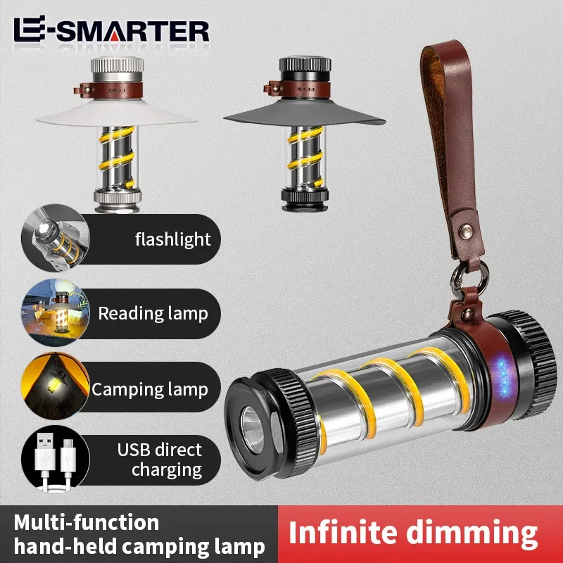 Camping Flashlight COB Torch Dimmable Waterproof Type-C Charging Emergency Lamp for Fishing Hiking