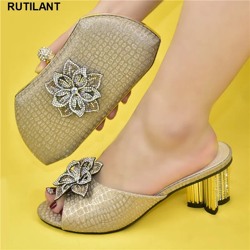 

2023 Fashion Women Matching Shoes and Bag Set with Rhinestone Wedding Shoes for Women Bride High Heels Sexy Luxery Shoes Women