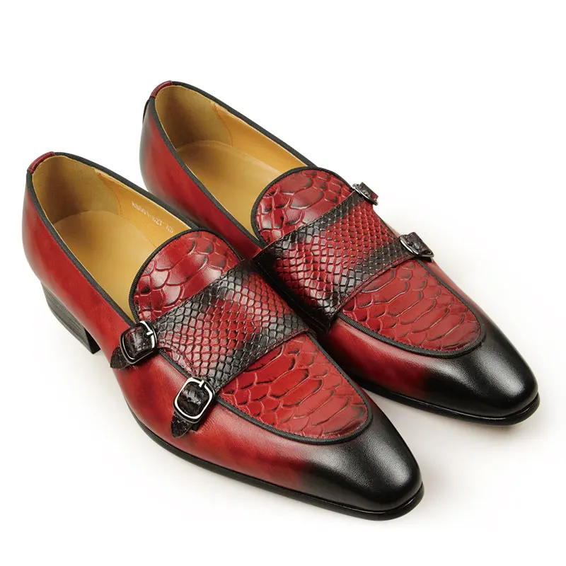 Comfortable Men Leather Shoes Red Black Color Loafers Rubber Bottom Casual Office Business Footwear Classic Retro Penny Man Shoe