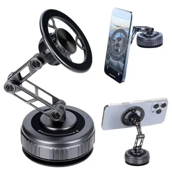 Car Phone Holder With Vacuum Magnetic Suction Cup Foldable Adjustable Arm Phone Stand 360° Rotatable Navigation GPS For Bathroom