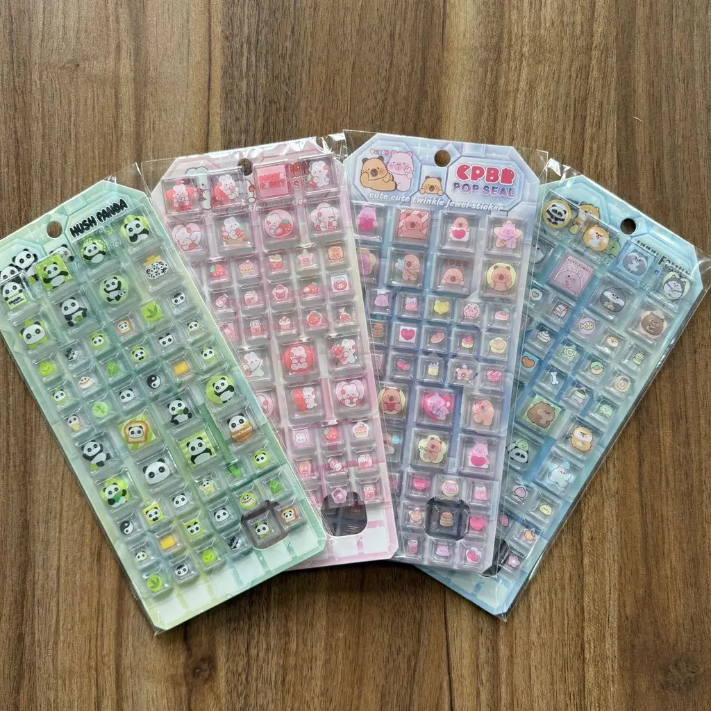 카와이 동물 반짝이 보석 접착 스티커 4개 DIY 스크랩북 앨범 노트북 장식 골든 메모리 스티커 스토어