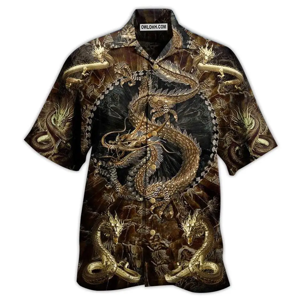 Summer Beach 3D Print Dragon Loose Short Sleeve Retro Shirt Streetwear Camisas Casuais Hawaiian Blouse Slim Fit Men Clothing