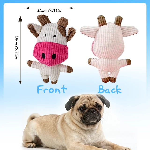 Fun Pet Toy Pet Cow Shape Corduroy Chew Toy For Dogs Puppy Squeaker Squeaky Plush Bone Molar Dog Toy Pet Training Dog Accessory 3