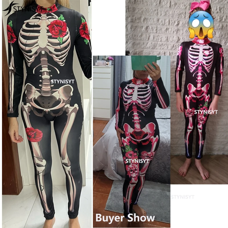 Adult Sexy Women Scary Ghost Costume Rose Skeleton Halloween Sexy Devil Jumpsuit Kids Baby Girl Carnival Party Day of The Dead cosplay costume halloween dress outfit