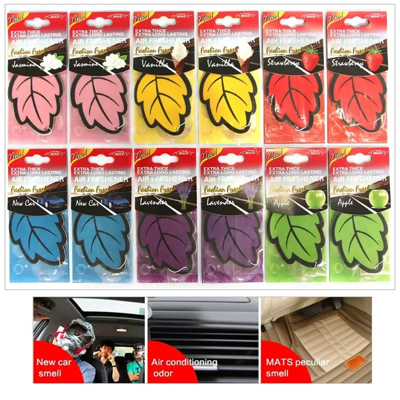 Car Air Freshener 1/6/10/12/24PCS Natural Scented Tea Paper Auto Hanging Vanilla Perfume Fragrance Leaf