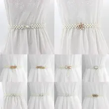 

Elegant Women Pearl Waist Belt Elastic Buckle Pearl Chain Belt Female Girls Dress Rhinestone Pearl Elastic Belt Decoration