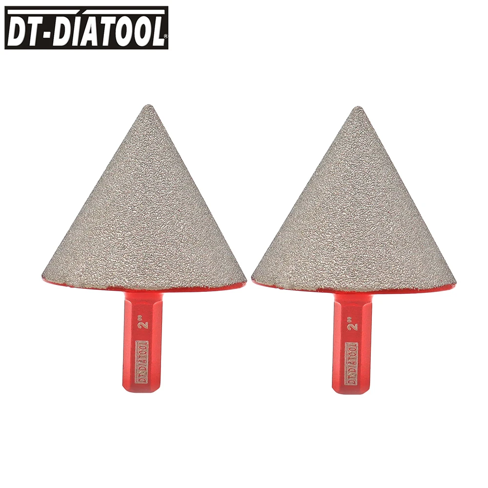 DT-DIATOOL Diamond Vacuum Brazed Bits Hexagonal 2pcs For Finishing Hole Tool Ceramic  Dia 50mm Hex Shank Beveling Chamfer bit