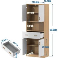 Oak and White Kitchen Pantry Cabinet,70" Tall Kitchen Storage Cabinet with Doors and Drawer, Freestanding Wooden Storage Cabinet 2