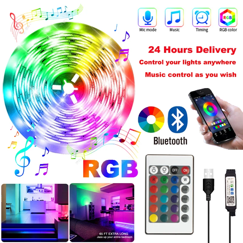 

LED Strip Light RGB 5050 Color LED Lights TV LED Backlight Bluetooth Remote Control LED 5m 10m 20m 30m for Room Decor Christmas