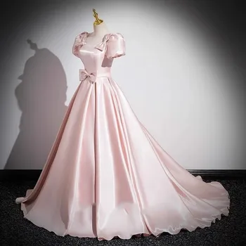 Elegant Party Evening Dress for Women 2026 New Pink French Satin Fashion Chorus Adult Ceremony Fashion Show Banquet Dress 1