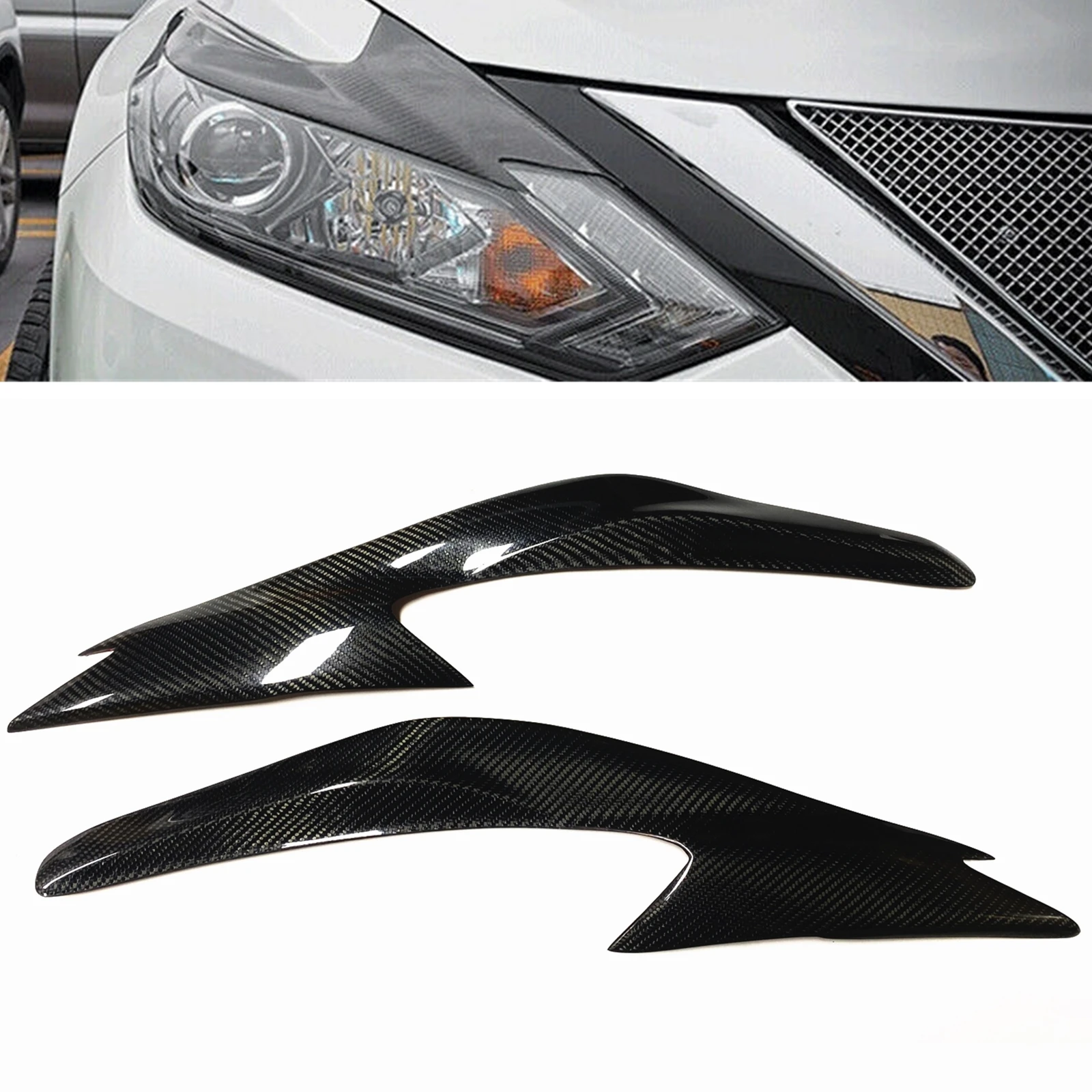 

2PCS Carbon Fiber Car Headlight Eyebrow Head Light Lid Headlamp Eyelid Trim Sticker Front Cover Brow For Nissan Altima 2016-2018