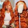 Orange Ginger Lace Front Wigs Human Hair Body Wave 13x6 HD Lace Frontal Wig Colored Brazilian Hair Wig 13x4 Transparent Lace Wig 1