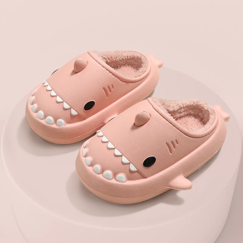 

Couple Family Slippers Winter Man Women Cartoon Shark Home Slippers Women's Indoor Waterproof Thick Bottom Plush Kids Slipper
