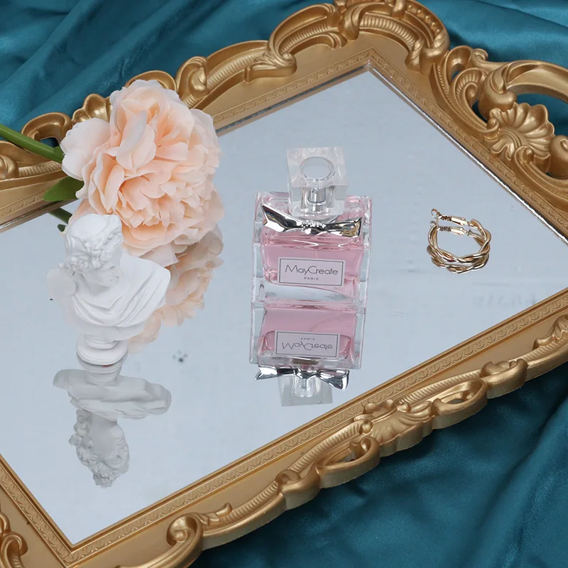 

Plastics Retro European Decorative Plate Storage Tray Oval Jewelry Display Rotary Candy Decor Make Up Mirror Photographic Props