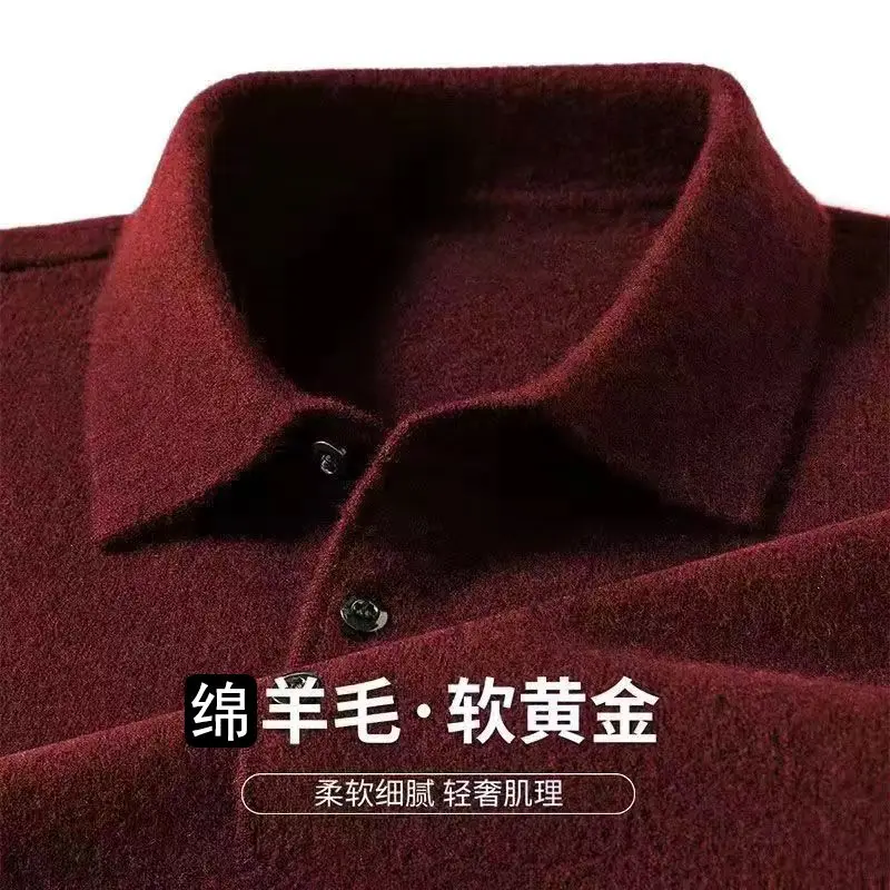 Polo da uomo Morbido leggero caldo lavorato a maglia di lusso semplice pullover con bottoni 2025 risvolti Comodo maglione da lavoro 5