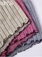 3-Piece Stretch Sleepwear Set for Women - Sexy Lace Trim Halter Top and Shorts with Cotton-like Fleece Waffle Texture for Cross- - Image 5