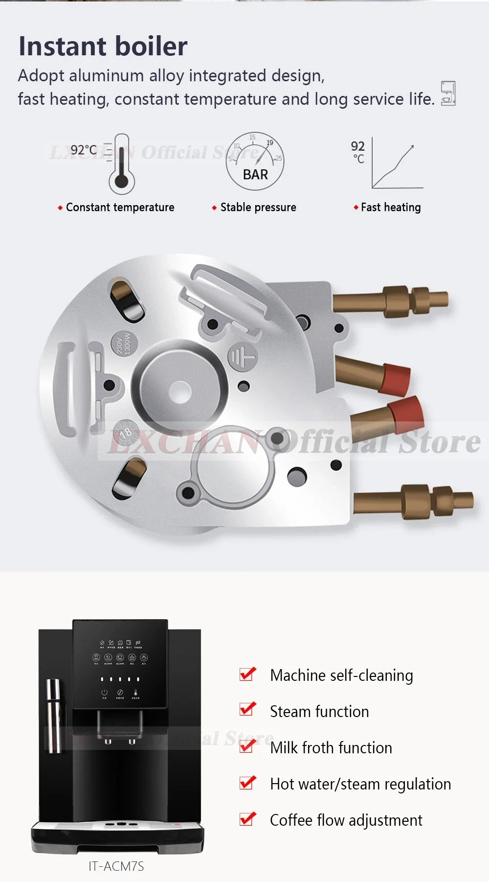 HomeWise Full Automatic 19 Bar Coffee Maker Coffee Bean Grinder Milk Foam Espresso Coffee Machine Hot Water and Milk Froth 6